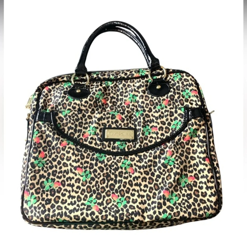Betsey Johnson Leopard Cheetah Rose Floral Laptop Bag Brown Black Orange Pink